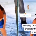 Man neemt een TikTok op van zijn vrouw op het strand....en meer!