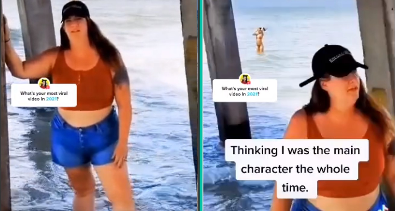 Man neemt een TikTok op van zijn vrouw op het strand....en meer!