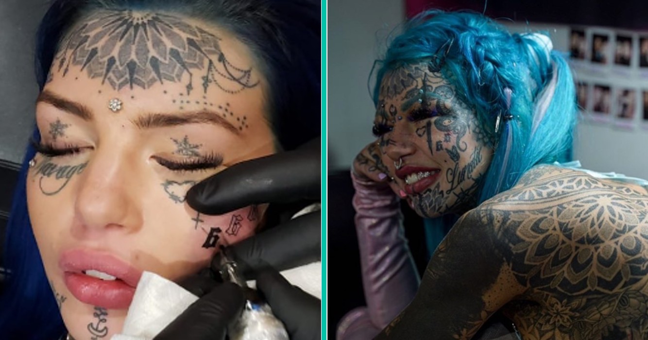 Amber laat haar rijpe perziken volledig tatoeëren