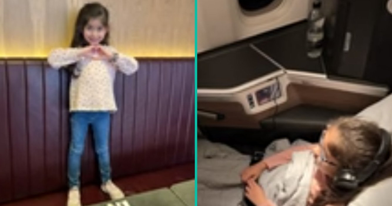 Klein meisje verstoort de 'orde' op een hilarische manier in business class van een vlucht
