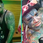 Vader spoort kinderen aan om lichaam helemaal te bedekken met tattoos zoals hij