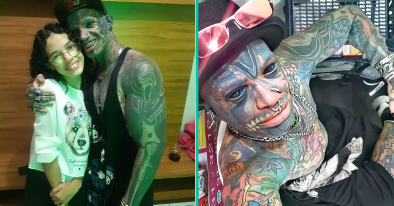 Vader spoort kinderen aan om lichaam helemaal te bedekken met tattoos zoals hij