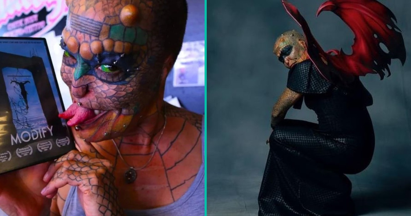 "Dragon lady" verstoten door zoon om extreme lichaamsaanpassingen