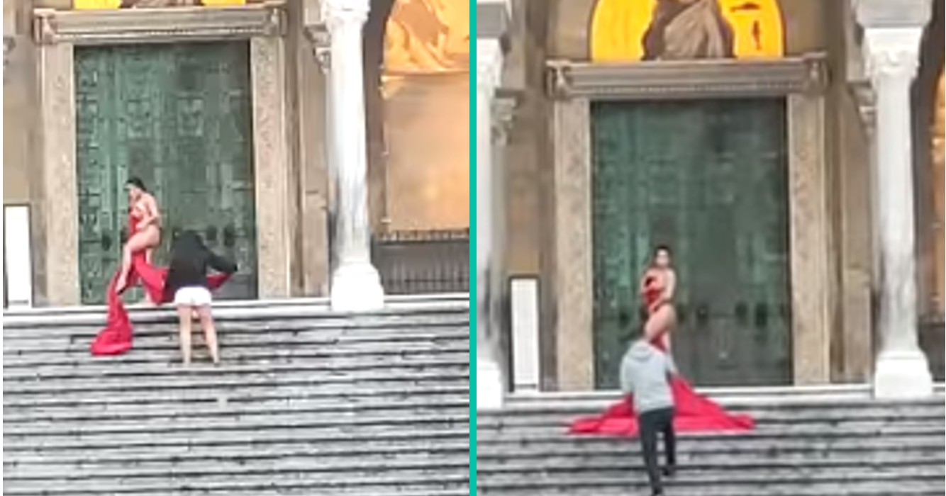 Influencer laat veel stof doen opwaaien door naakt voor kathedraal te poseren