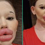 Vrouw met 's werelds grootste lippen veilt kerstkusjes onder maretak