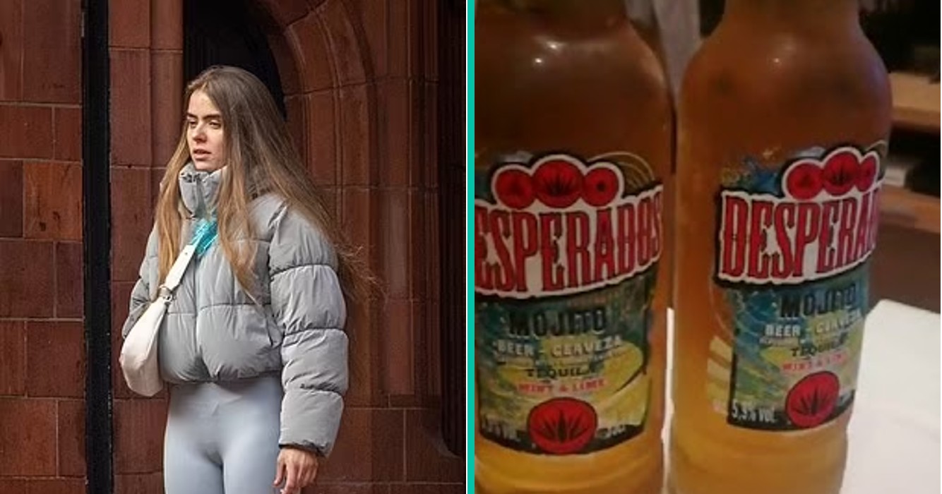 Dronken dame slaat een fles Desperado op hoofd van slachtoffer en schopt een tweede tegen de grond!