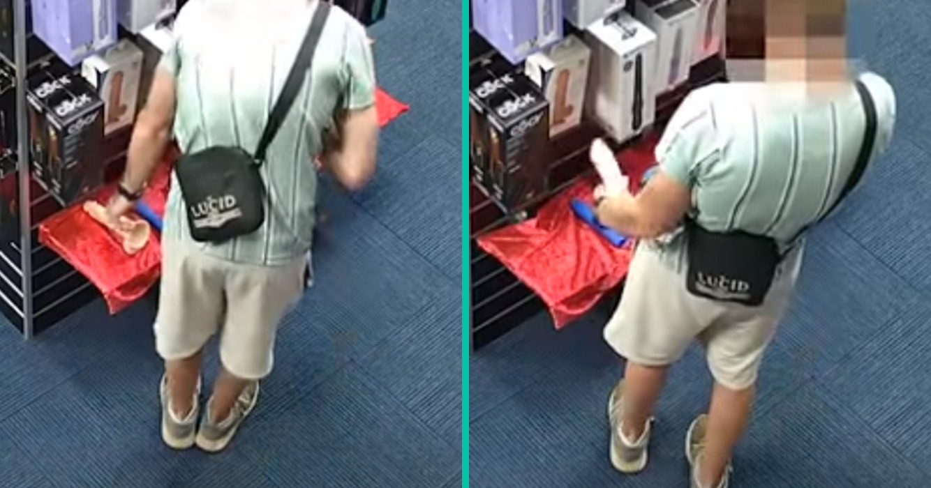 Politie op zoek naar een man die op camera betrapt is voor het stelen van een enorme dildo uit een adultshop!