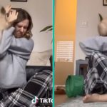 Kat van vrouw heeft een hekel aan wanneer ze Yoga-oefeningen doet!