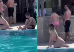 Vrouw in bikini veroorzaakt ophef als ze ‘sexy’ dansje doet bij zwembadrand