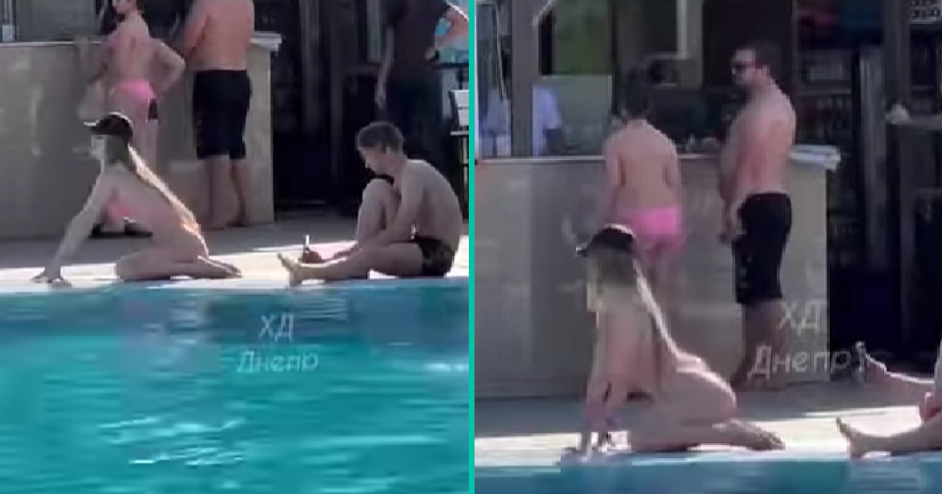 Vrouw in bikini veroorzaakt ophef als ze ‘sexy’ dansje doet bij zwembadrand